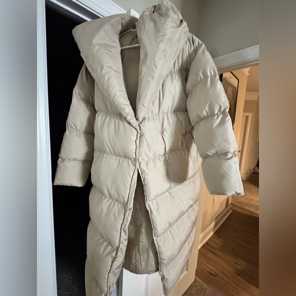 TAUPE CHEVRON QUILTED MAXI PUFFER COAT - Picture 2 of 5